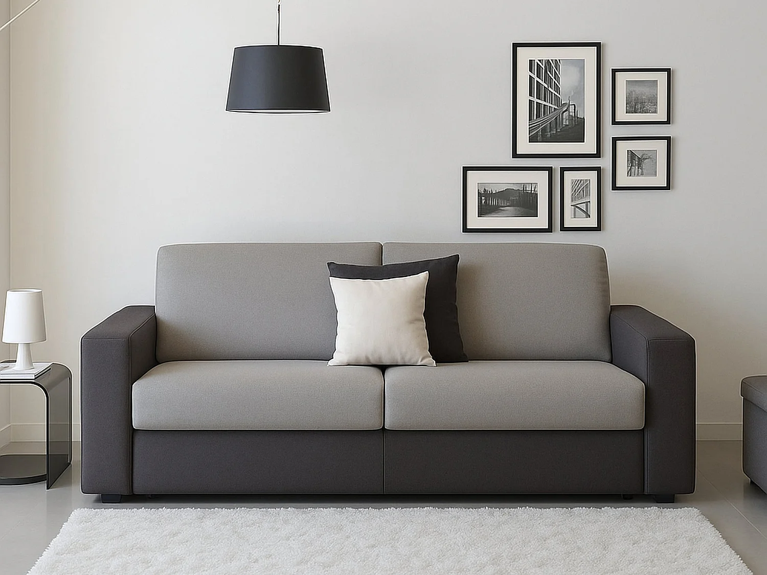 Canapé fixe Dmazzon, canapé 2 places, 100% Made in Italy, Canapé de salon, en tissu rembourré, avec accoudoirs fins, 160x95h90 cm, Gris et Anthracite