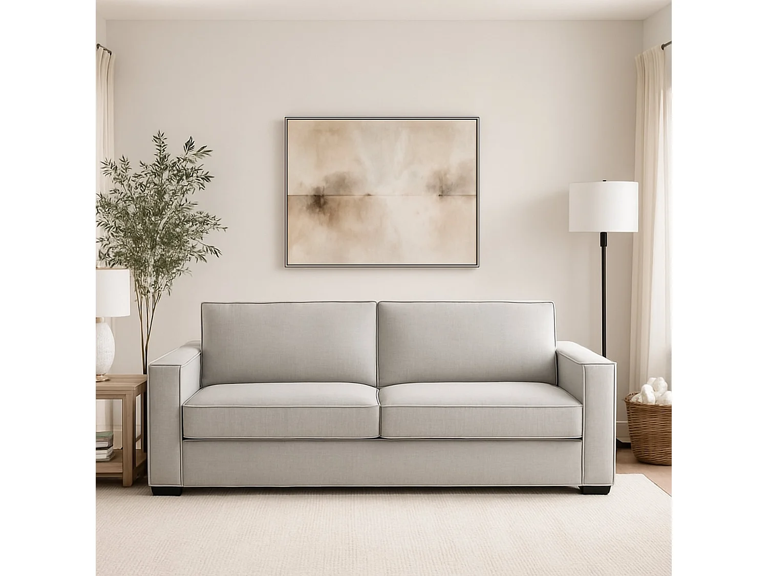 Divano Fisso 2 Posti Eletta, Sfoderabile Made in Italy, 95x200x90h cm Grigio