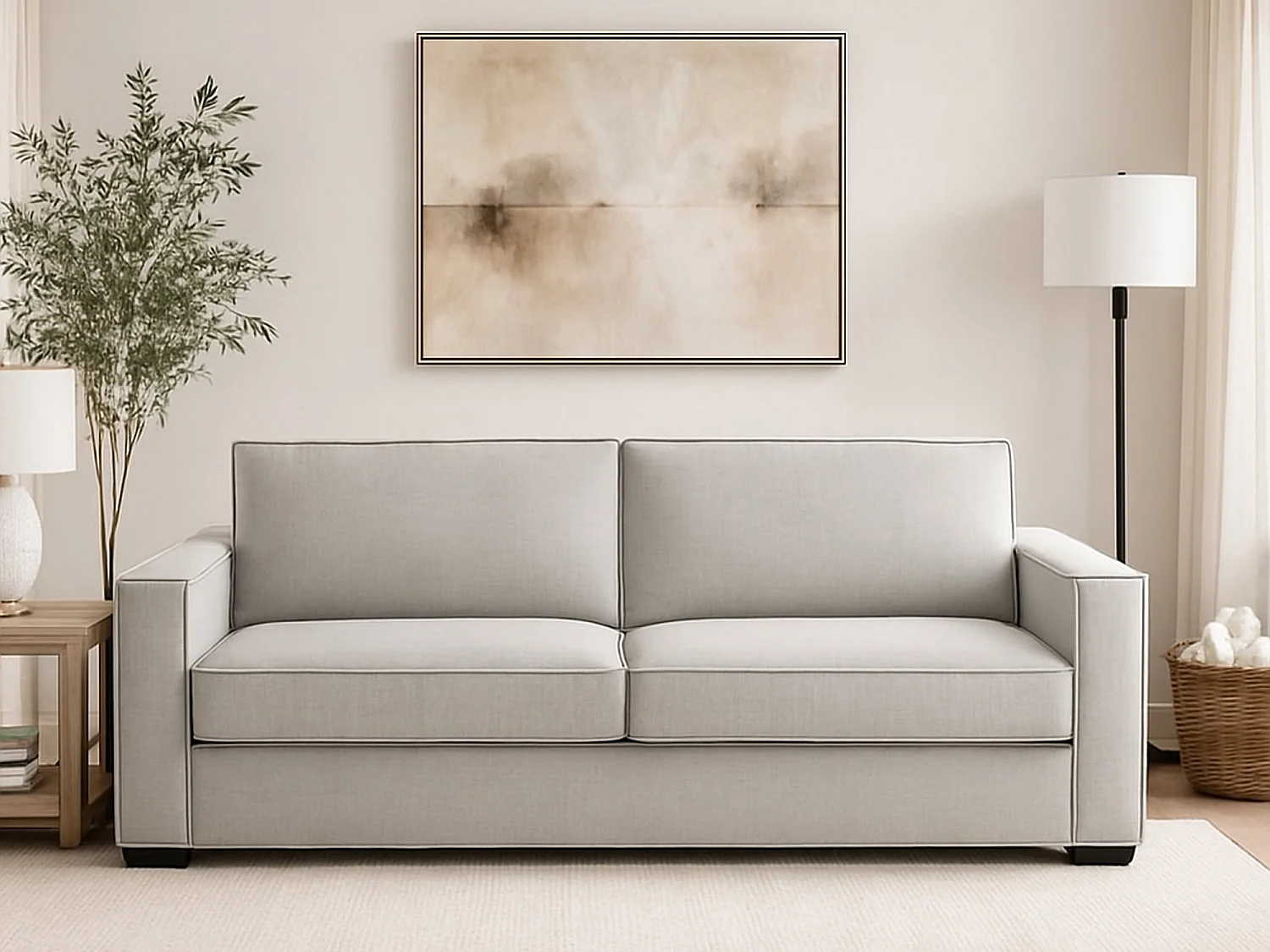 Divano Fisso 2 Posti Eletta, Sfoderabile Made in Italy, 95x200x90h cm Grigio
