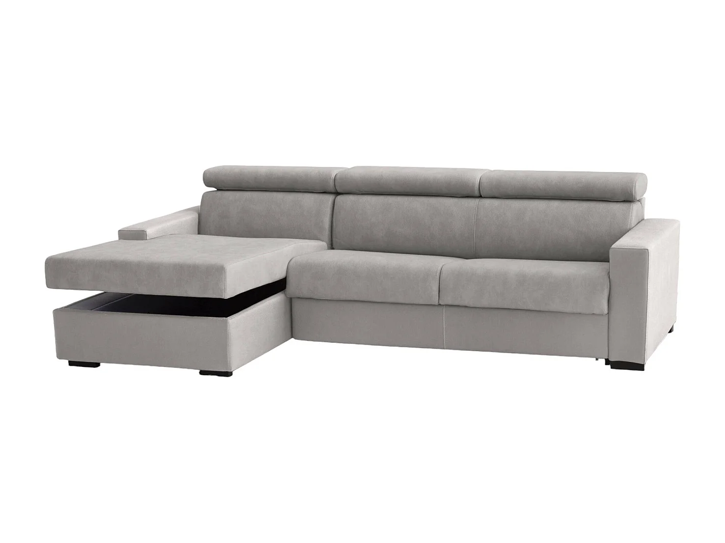 Festes Sofa mit Halbinsel aus grauem Stoff, 280 x 95 x 85 cm