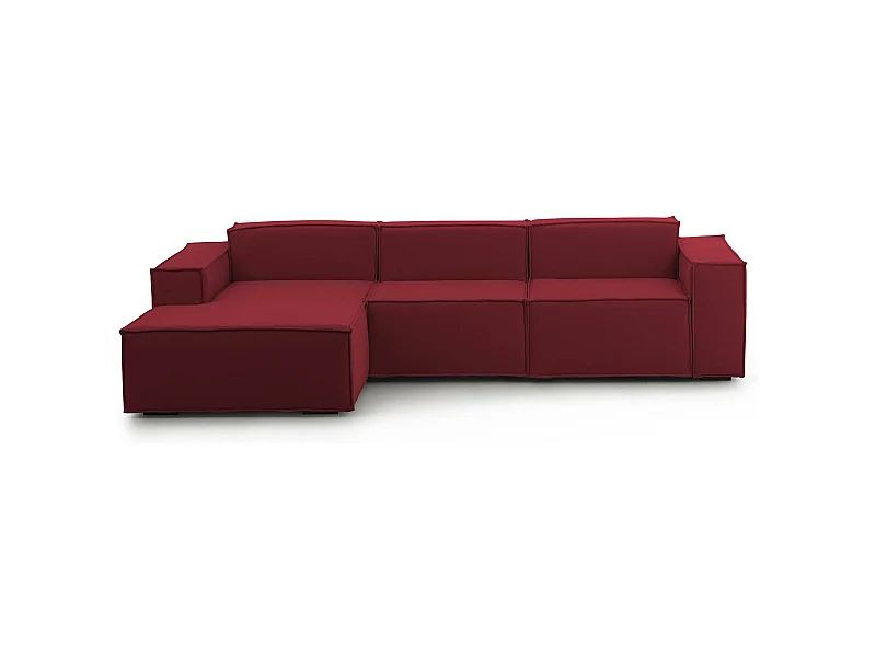 Canapé fixe Dflori, canapé modulable 3 places avec péninsule gauche, 100% Made in Italy, Canapé moderne en tissu, 300x170h70 cm, Rouge