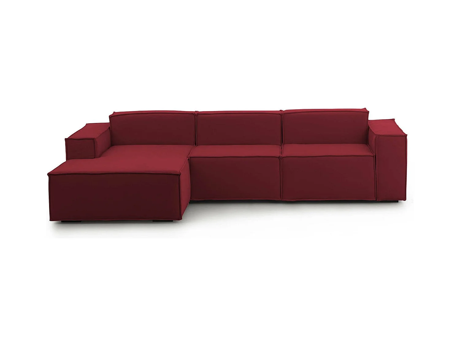 Canapé fixe Dflori, canapé modulable 3 places avec péninsule gauche, 100% Made in Italy, Canapé moderne en tissu, 300x170h70 cm, Rouge