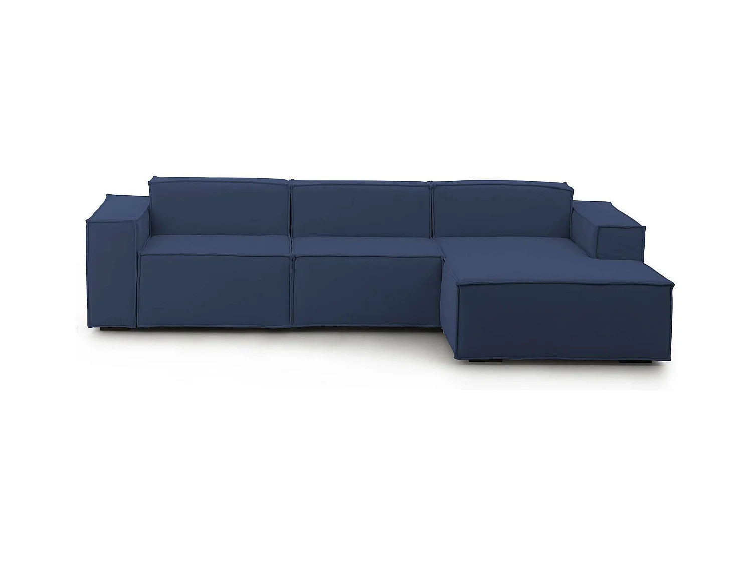 Canapé fixe Ddzek, canapé modulable 3 places avec péninsule droite, 100% Made in Italy, Canapé moderne en tissu, 300x170h70 cm, Bleu