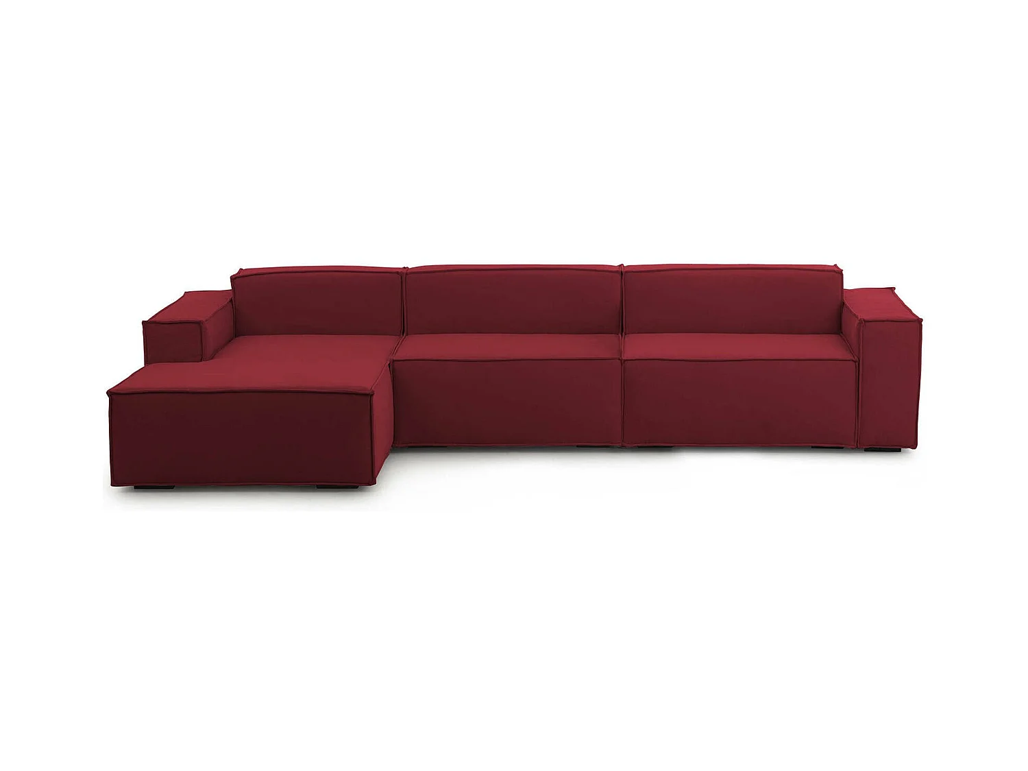 Canapé fixe Dgarzy, canapé modulable 4 places avec péninsule gauche, 100% Made in Italy, Canapé moderne en tissu, 340x170h70 cm, Rouge
