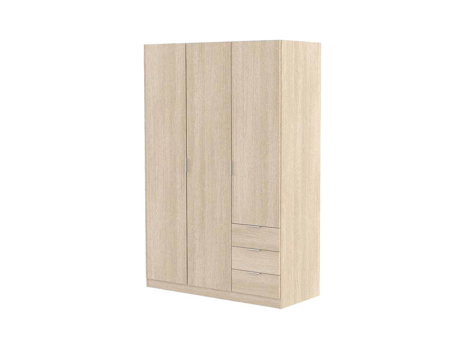 Dnespol kledingkast, Slaapkamerkast met 3 deuren en 3 laden, Kast met 3 planken en kledingroede, 121x52h180 cm, Eiken