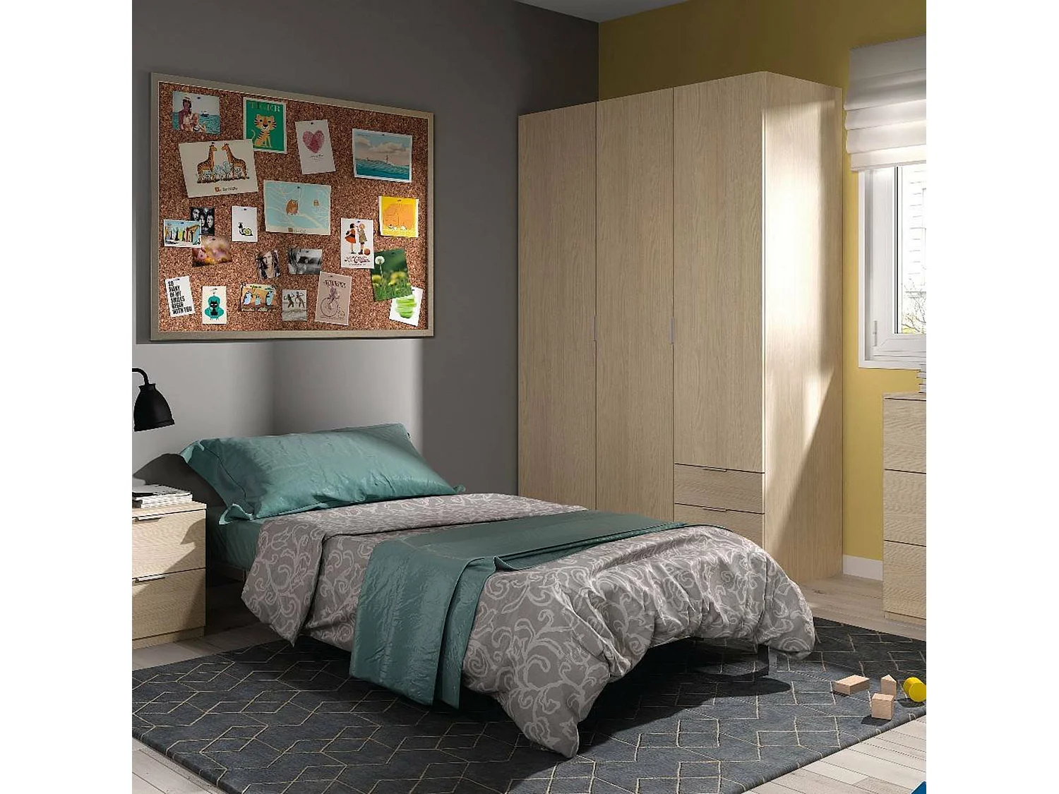 Armoire Dnespol, Armoire de chambre avec 3 portes et 3 tiroirs, Armoire avec 3 étagères et tringle à vêtements, 121x52h180 cm, Chêne