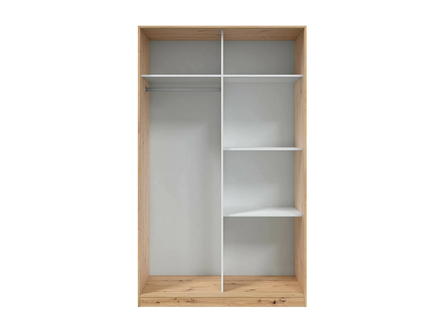 Armoire Dnoce, Armoire de chambre avec 2 portes coulissantes, Armoire avec 3 étagères et tringle à vêtements, 120x50h200 cm, Blanc et Chêne Noeud
