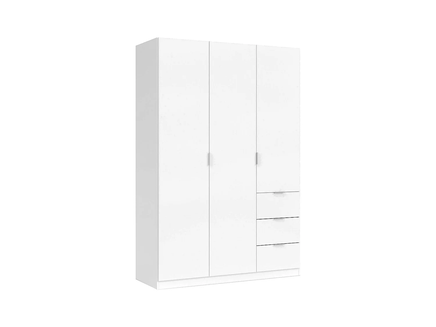 Armoire Ddermak, armoire de chambre à coucher avec 3 portes et 3 tiroirs, armoire avec 3 étagères et barre de suspension, 135x52h200 cm, blanc