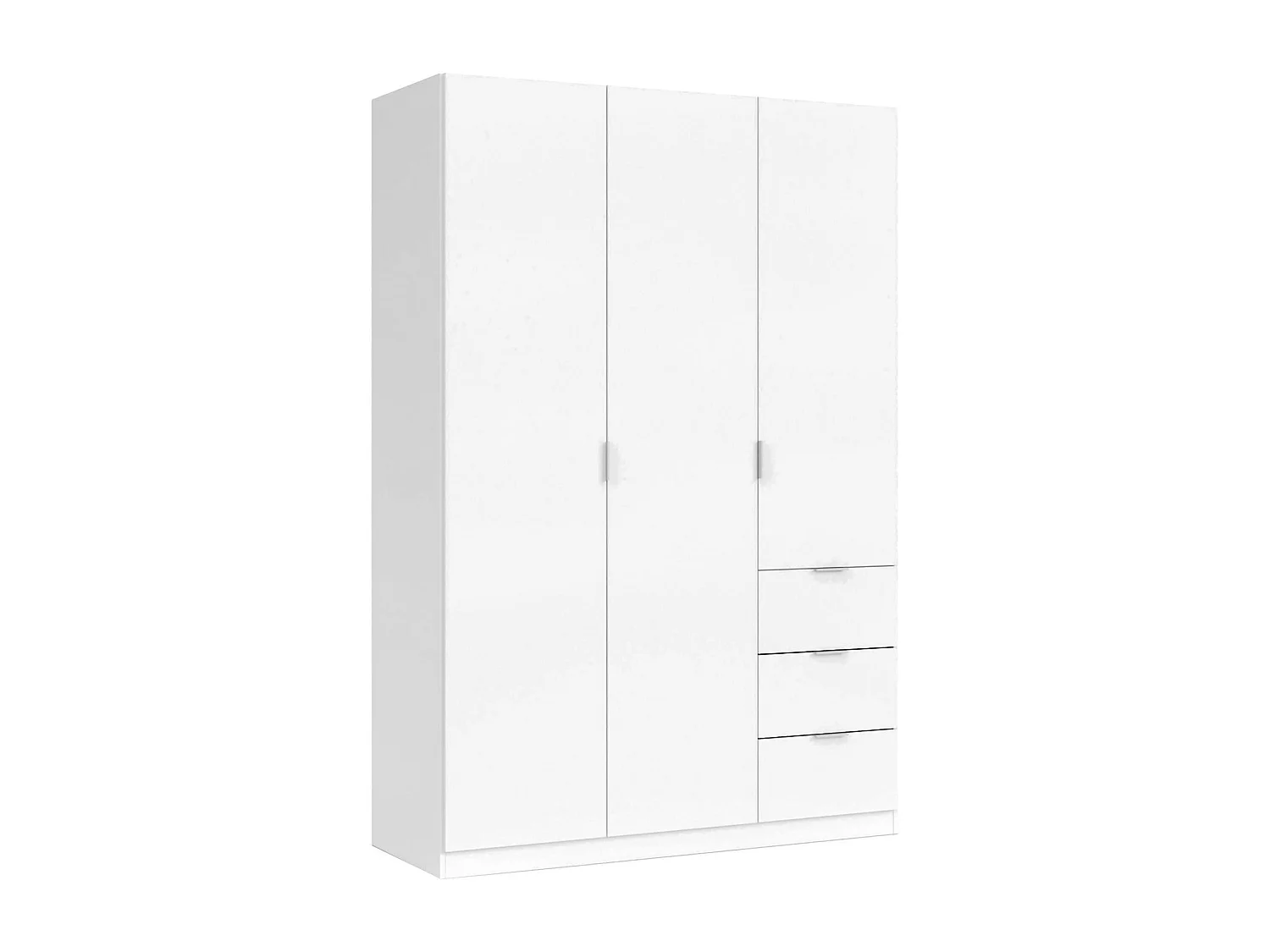 Armoire Ddermak, armoire de chambre à coucher avec 3 portes et 3 tiroirs, armoire avec 3 étagères et barre de suspension, 135x52h200 cm, blanc