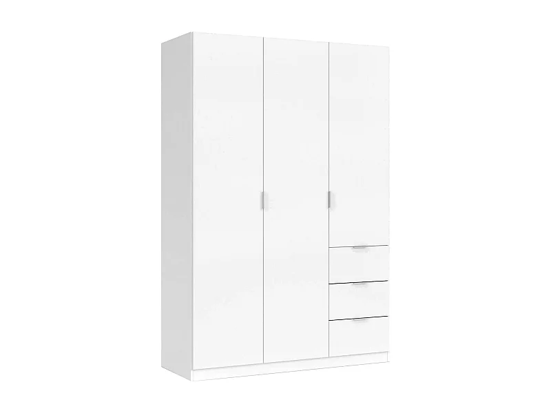 Ddermak kledingkast, slaapkamerkast met 3 deuren en 3 laden, kast met 3 planken en kledingroede, 135x52h200 cm, Wit