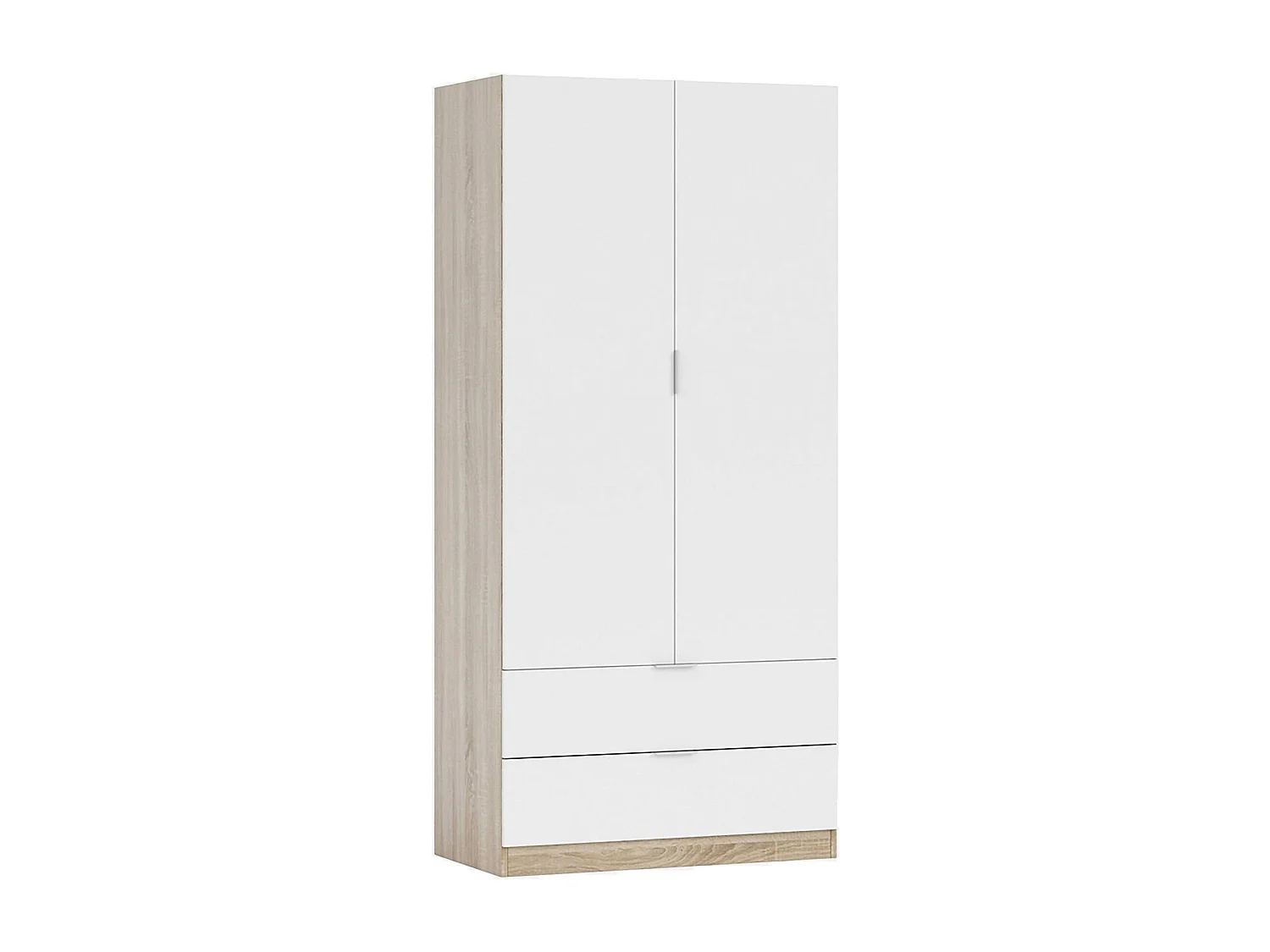 Armoire Darest, Armoire de chambre avec 2 portes et 2 tiroirs, Armoire avec tringle à vêtements, 82x52h180 cm, Blanc et Chêne