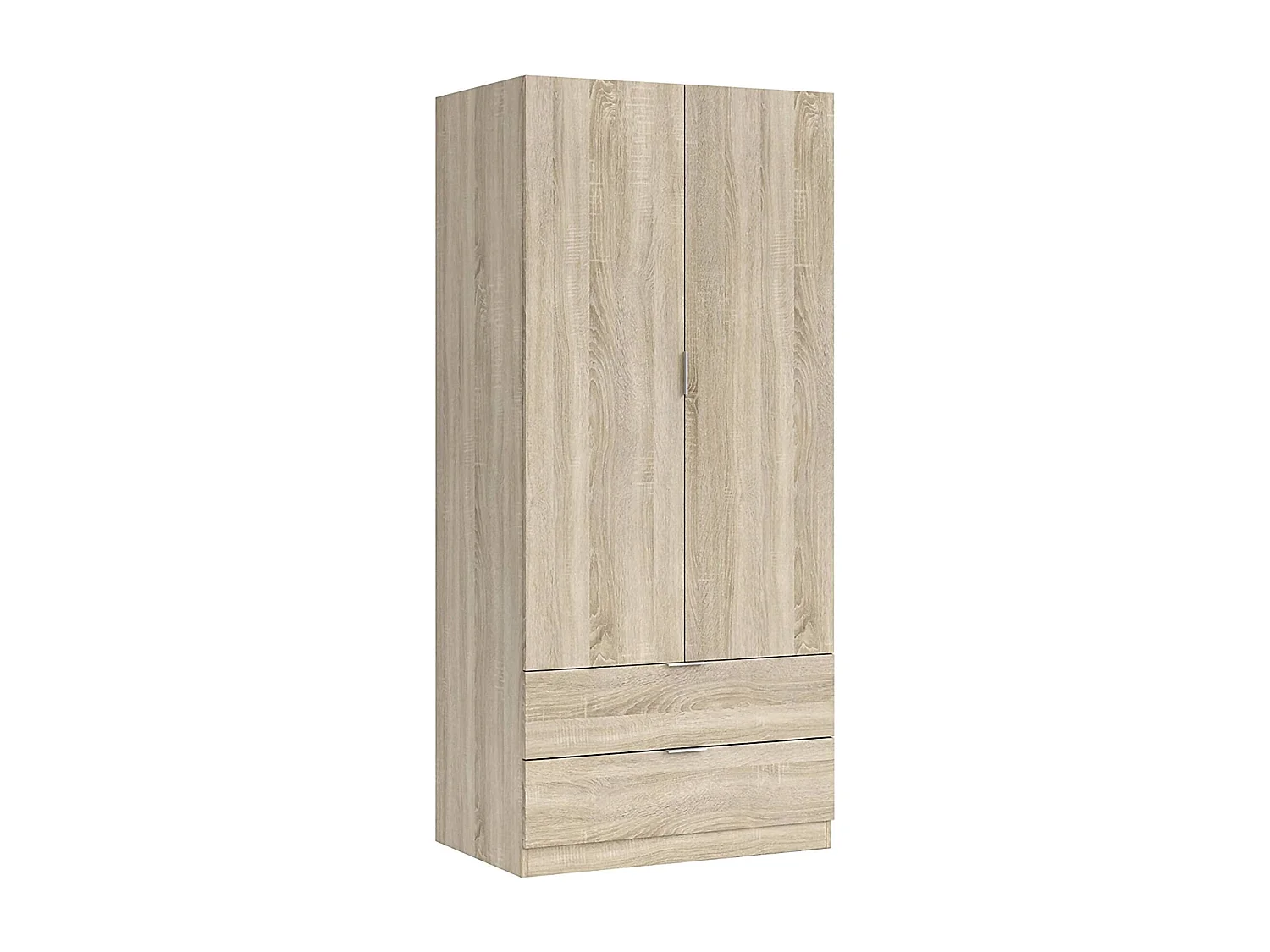 Garderobe Darest, Schlafzimmerschrank mit 2 Türen und 2 Schubladen, Schlafzimmermöbel mit Kleiderstange, 81x52h180 cm, Eiche