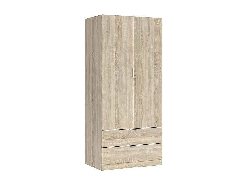 Guardarropa Darest, Armario dormitorio con 2 puertas y 2 cajones, Muebles de dormitorio con perchero, 81x52h180 cm, Roble