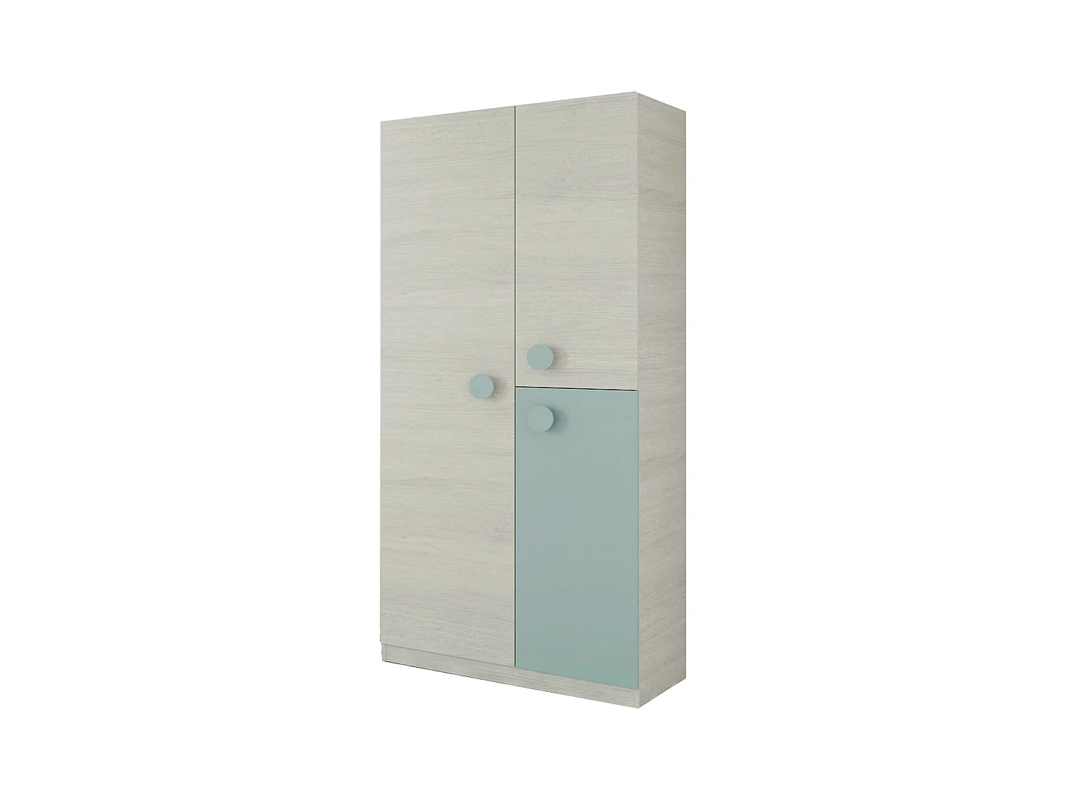 Armoire Dgorett, Armoire pour chambre d'enfant, Armoire avec 3 portes et 3 étagères avec tringle à vêtements, 90x52h200 cm, Gris et Vert Aqua