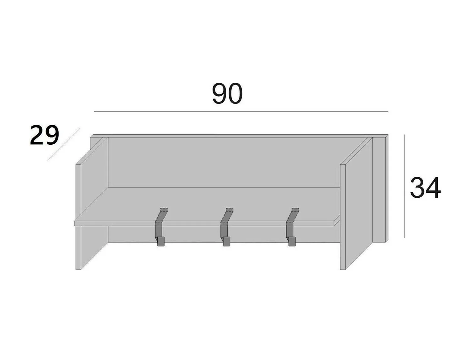 Dkornvi entreemeubel, kleerhanger met 3 haken, entreeopbergplank, 100% Made in Italy, 90x29h34 cm, wit en eiken