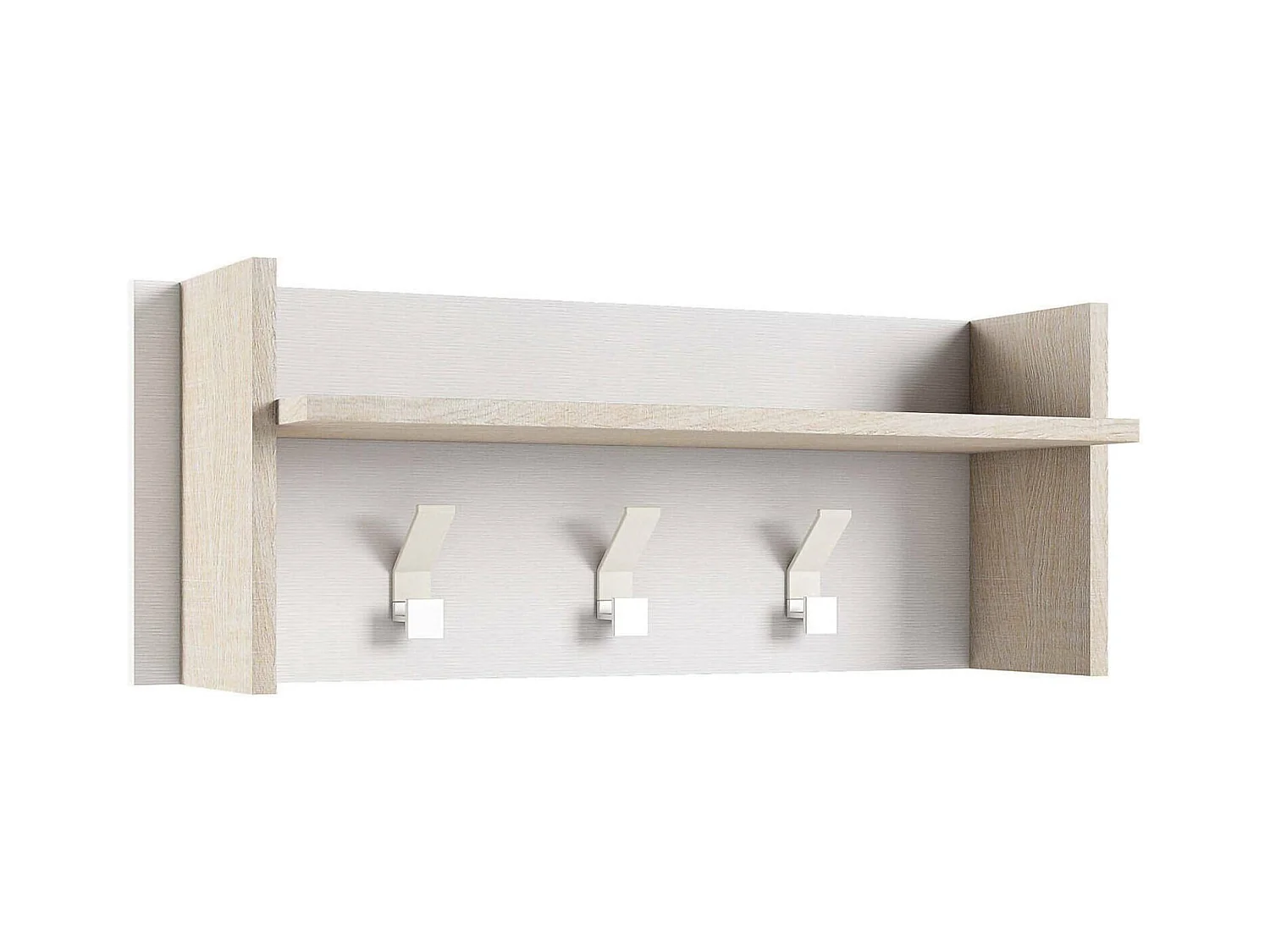 Mobilier d'entrée Dkornvi, Cintre avec 3 crochets, Etagère de rangement d'entrée, 100% Made in Italy, 90x29h34 cm, Blanc et Chêne