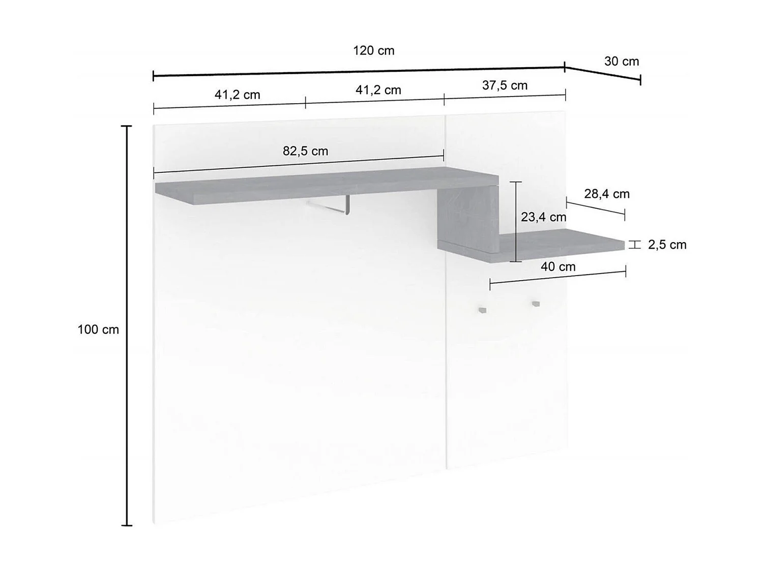Meuble d'entrée Dcugnat, entrée multifonction moderne, casier polyvalent pour hall d'entrée, 100% Made in Italy, 120x30h100 cm, blanc brillant et ardoise