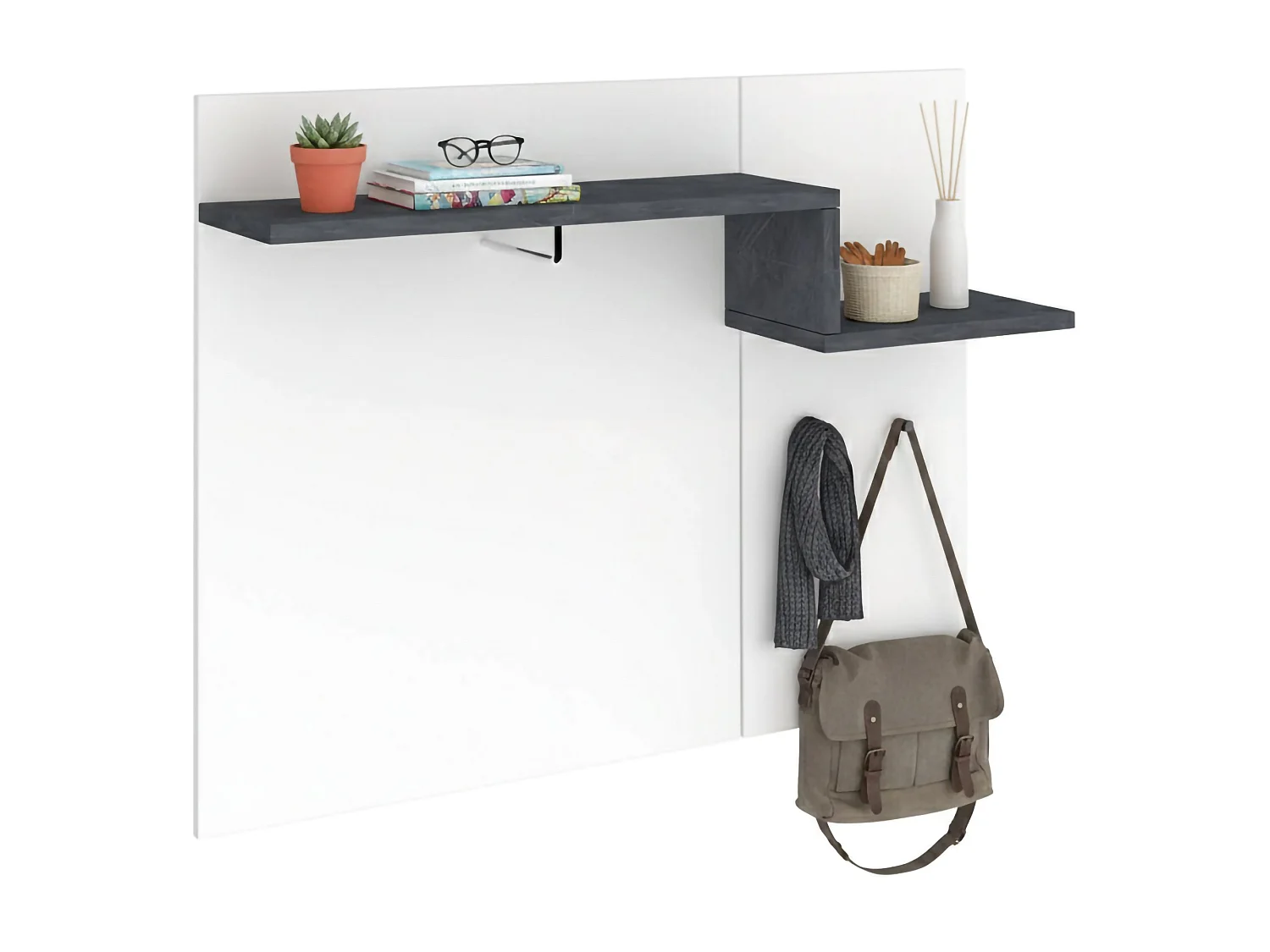 Dcugnat entreemeubilair, moderne multifunctionele entree, multifunctionele locker voor inkomhal, 100% Made in Italy, 120x30h100 cm, glanzend wit en leisteen