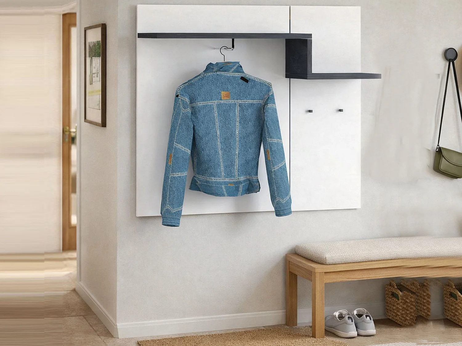 Dcugnat entreemeubilair, moderne multifunctionele entree, multifunctionele locker voor inkomhal, 100% Made in Italy, 120x30h100 cm, glanzend wit en leisteen
