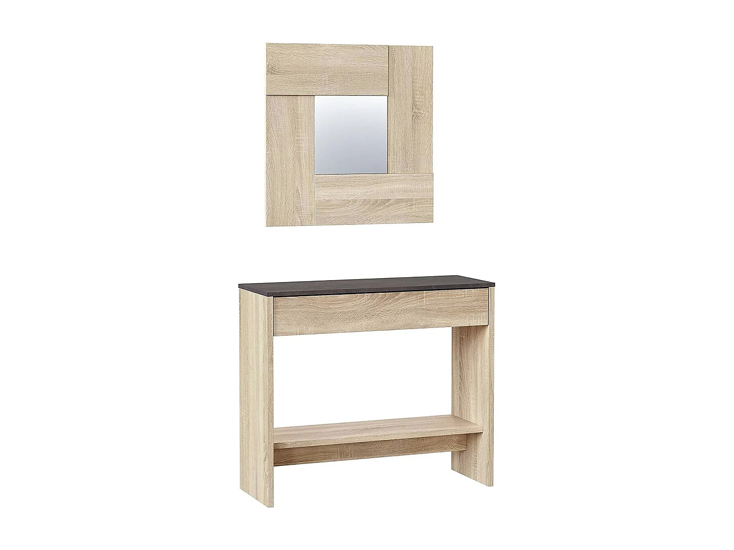 Meuble d'entrée Ddrag, Entrée avec miroir, Meuble avec tiroir et étagère pour entrée, Armoire moderne pour hall d'entrée, 92x33h149 cm, Chêne et Noyer