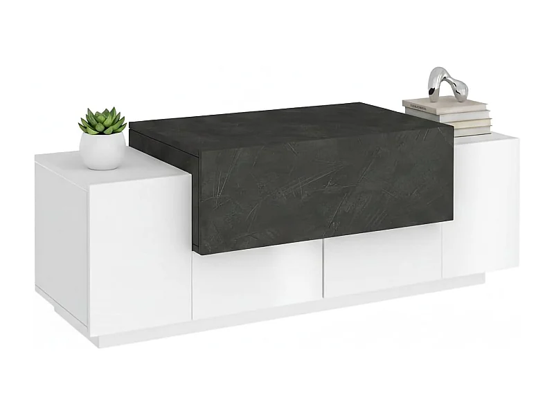 Djallo entreemeubilair, moderne multifunctionele entree, multifunctionele locker voor inkomhal, 100% Made in Italy, 120x45h46 cm, glanzend wit en leisteen