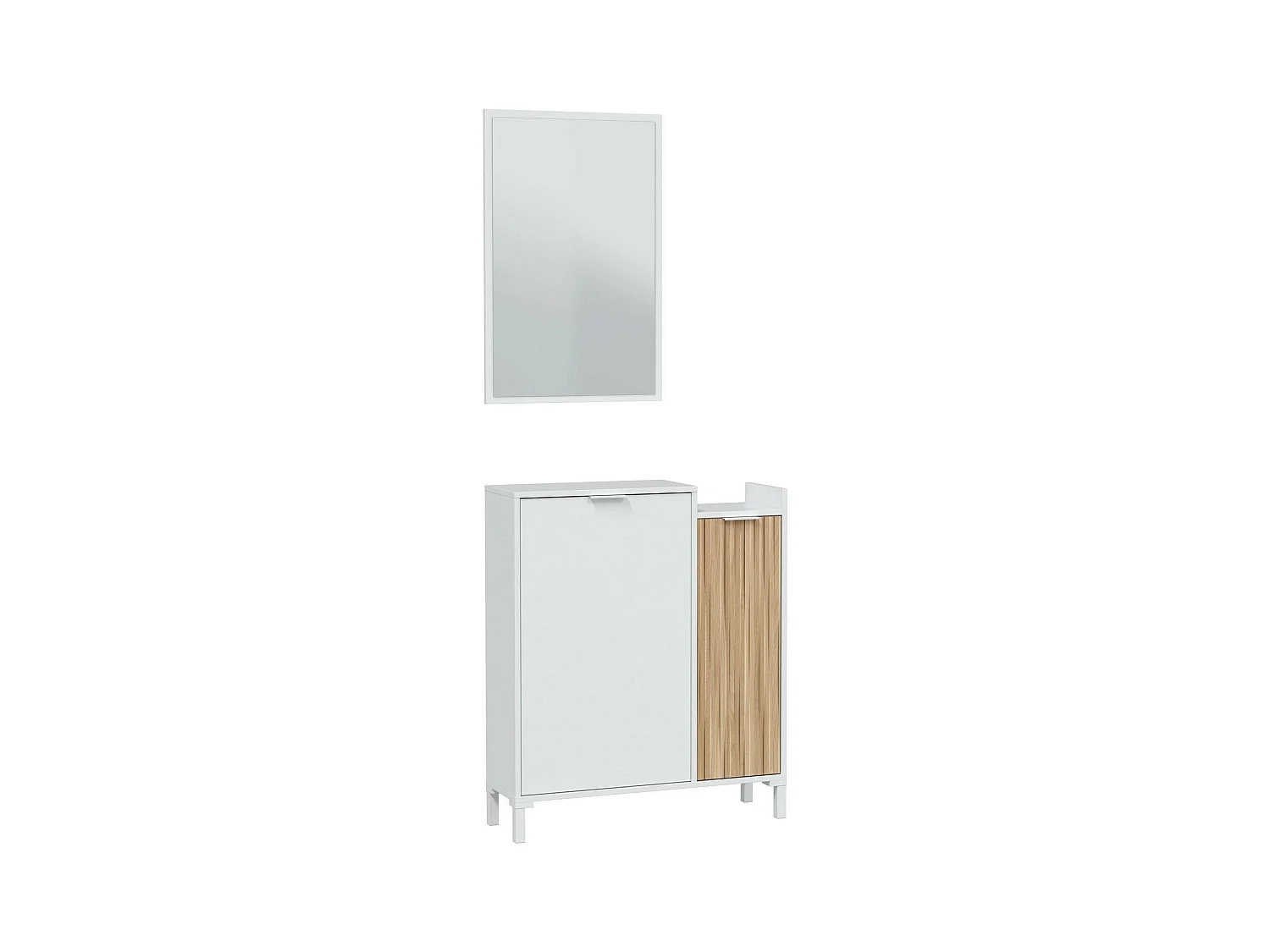 Meuble d'entrée Dodd, Entrée 2 portes, Armoire avec miroir, Rangement multifonctionnel, 77x24h91 cm, Blanc et Chêne