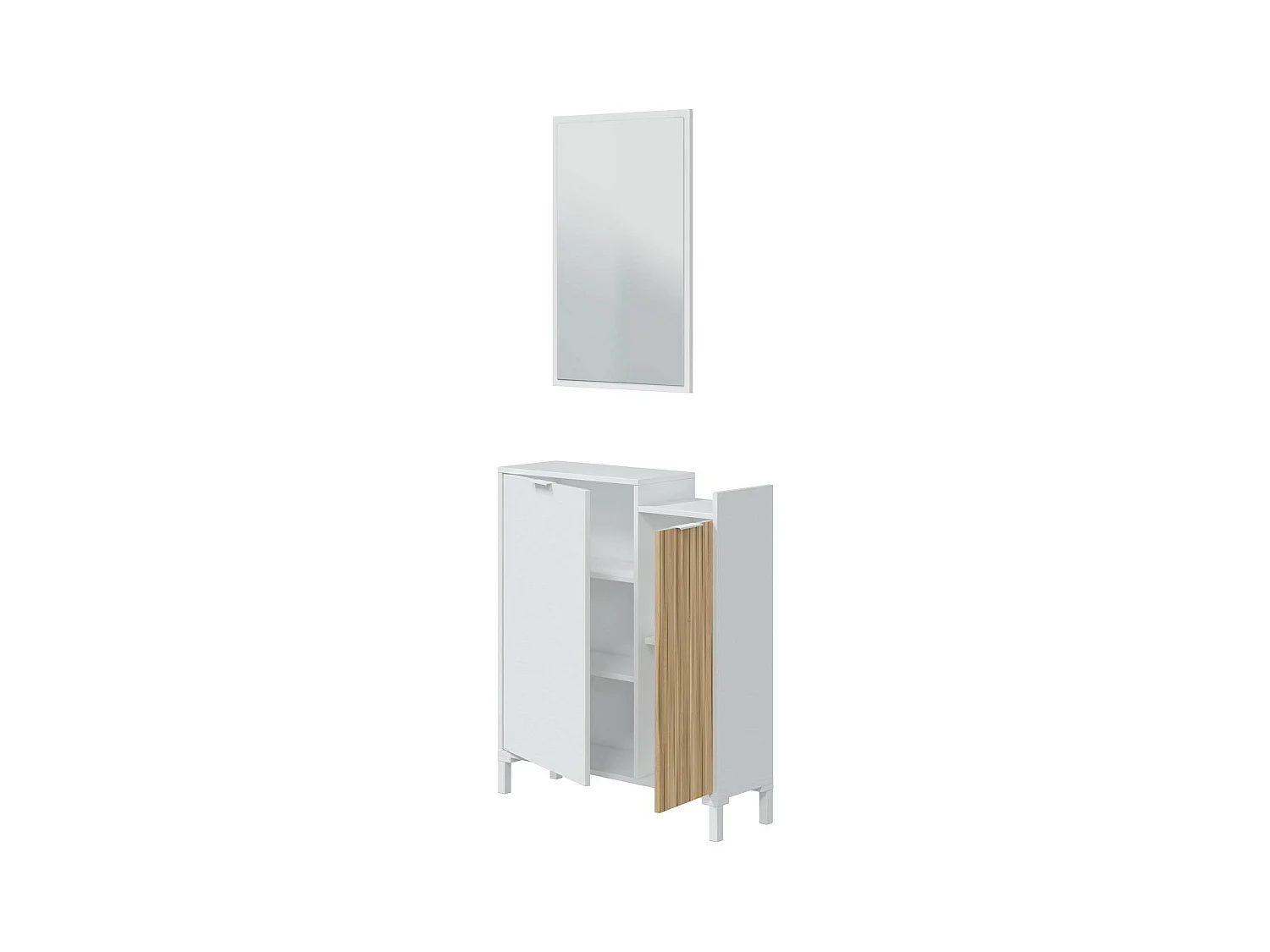 Meuble d'entrée Dodd, Entrée 2 portes, Armoire avec miroir, Rangement multifonctionnel, 77x24h91 cm, Blanc et Chêne