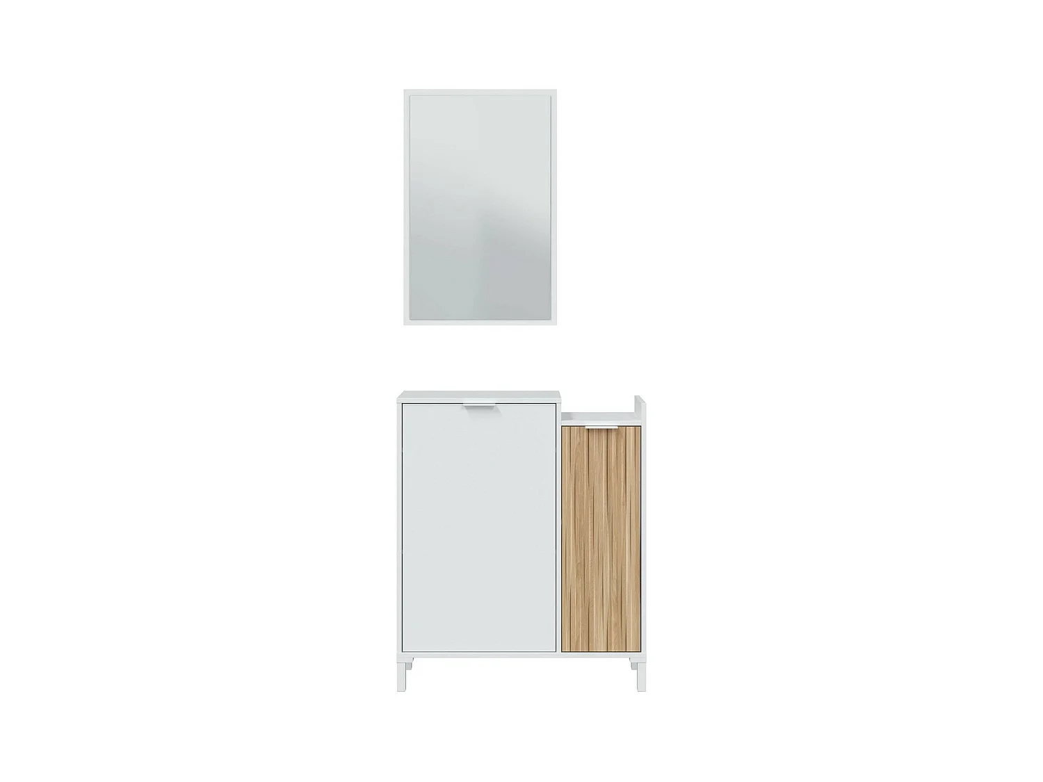 Meuble d'entrée Dodd, Entrée 2 portes, Armoire avec miroir, Rangement multifonctionnel, 77x24h91 cm, Blanc et Chêne