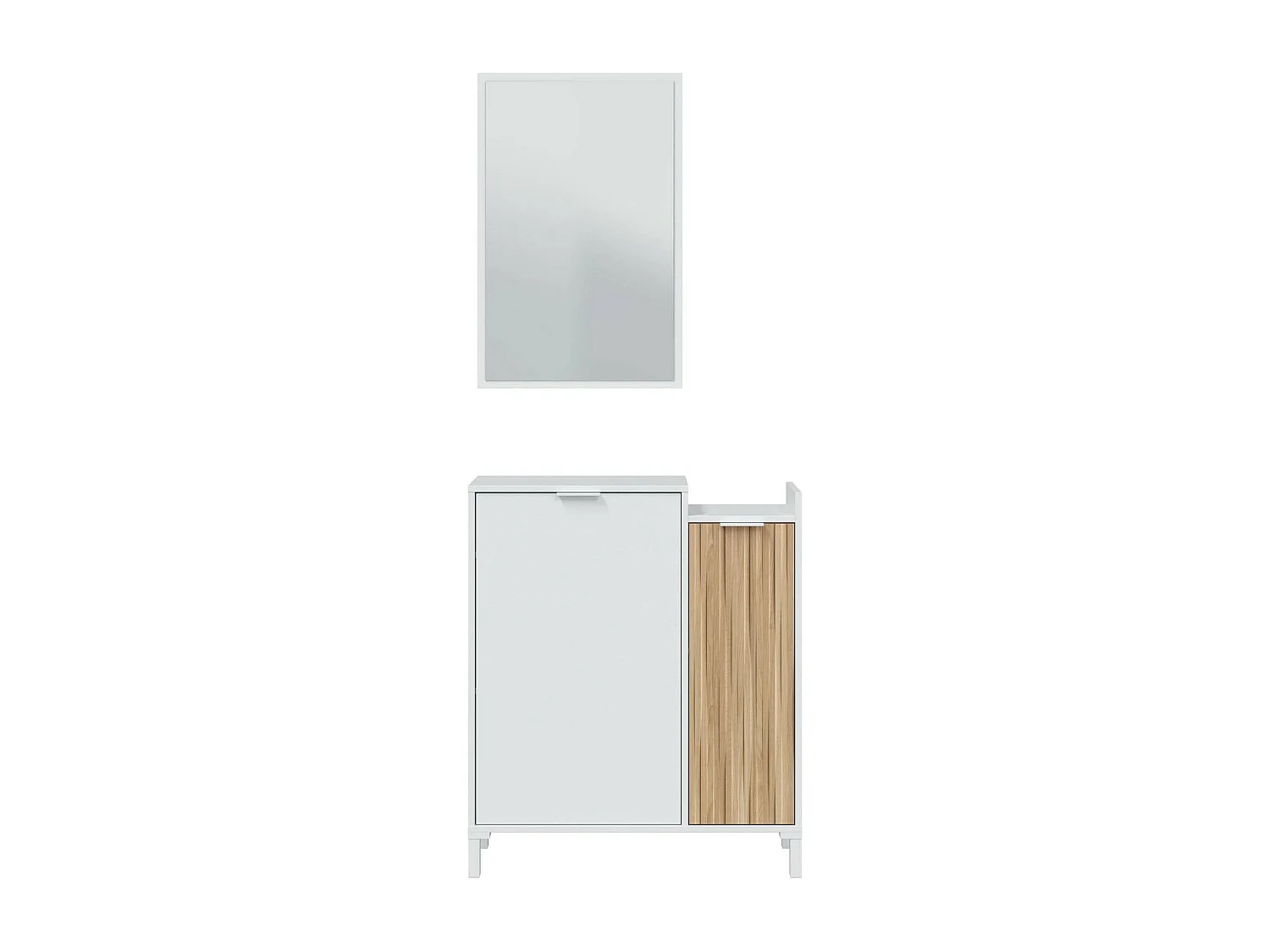 Meuble d'entrée Dodd, Entrée 2 portes, Armoire avec miroir, Rangement multifonctionnel, 77x24h91 cm, Blanc et Chêne