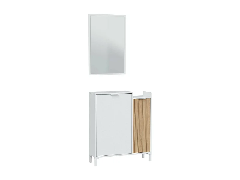 Meuble d'entrée Dodd, Entrée 2 portes, Armoire avec miroir, Rangement multifonctionnel, 77x24h91 cm, Blanc et Chêne