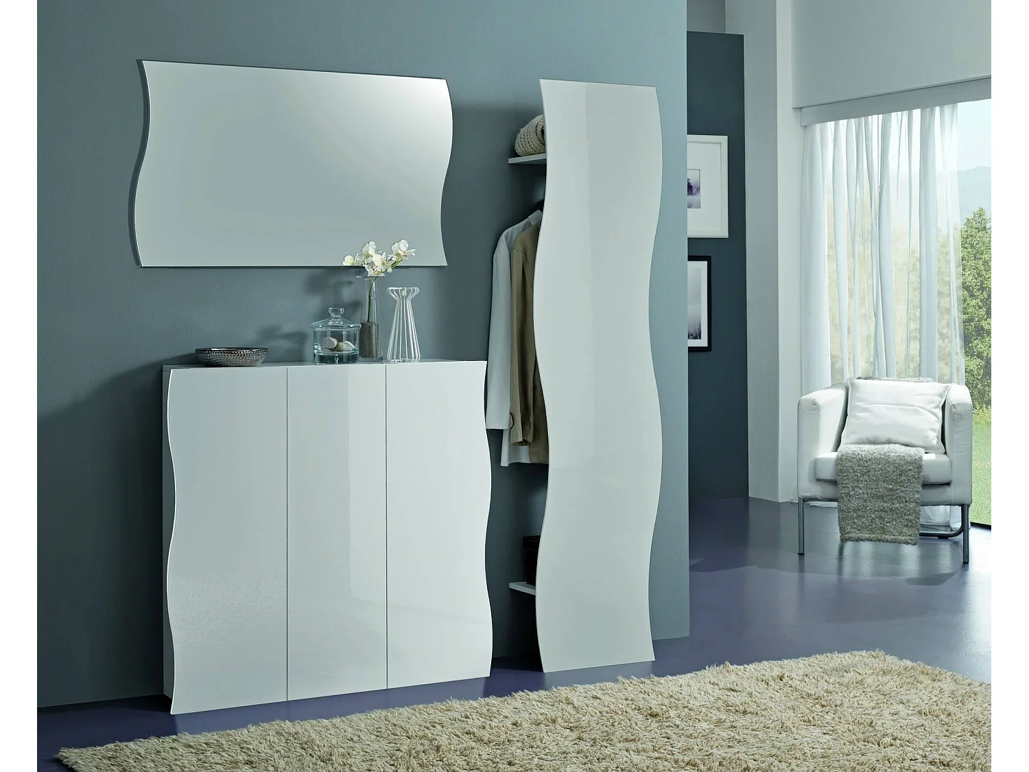 Dabada entreemeubilair, moderne multifunctionele entree, multifunctionele locker voor inkomhal, 100% Made in Italy, 40x27h186 cm, Glanzend wit