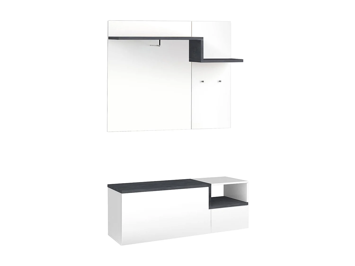 Meuble d'entrée Dpace, entrée multifonction moderne, casier polyvalent pour hall d'entrée, 100% Made in Italy, 120x40h54 cm, blanc brillant et ardoise