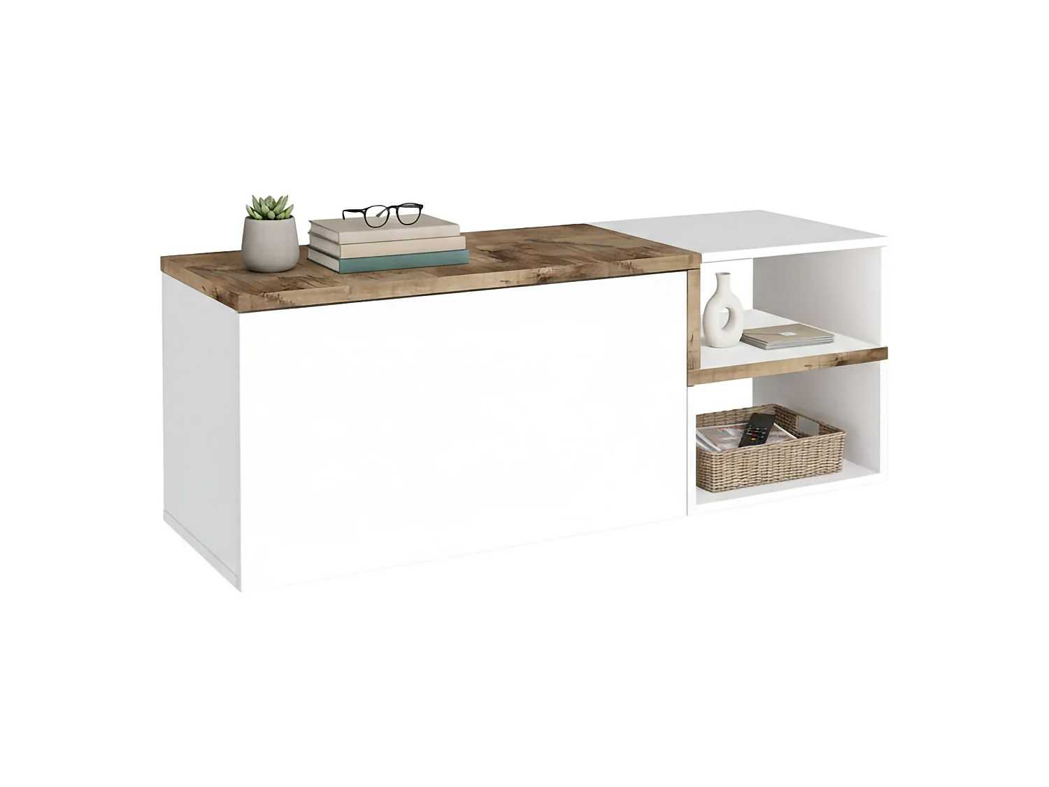 Meuble d'entrée Ddarmia, entrée multifonction moderne, casier polyvalent pour hall d'entrée, 100% Made in Italy, 120x40h54 cm, blanc brillant et érable