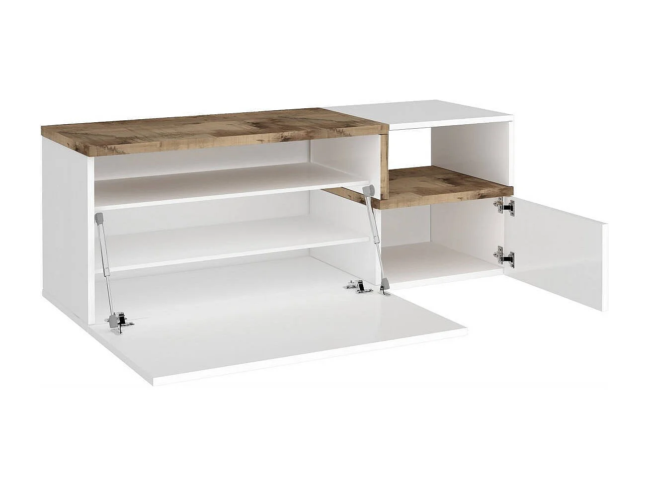 Meuble d'entrée Dpace, entrée multifonction moderne, casier polyvalent pour hall d'entrée, 100% Made in Italy, 120x40h54 cm, blanc brillant et érable