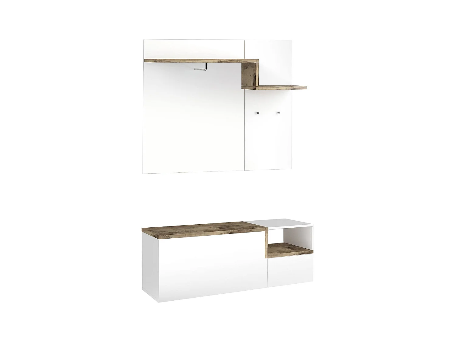 Meuble d'entrée Dpace, entrée multifonction moderne, casier polyvalent pour hall d'entrée, 100% Made in Italy, 120x40h54 cm, blanc brillant et érable