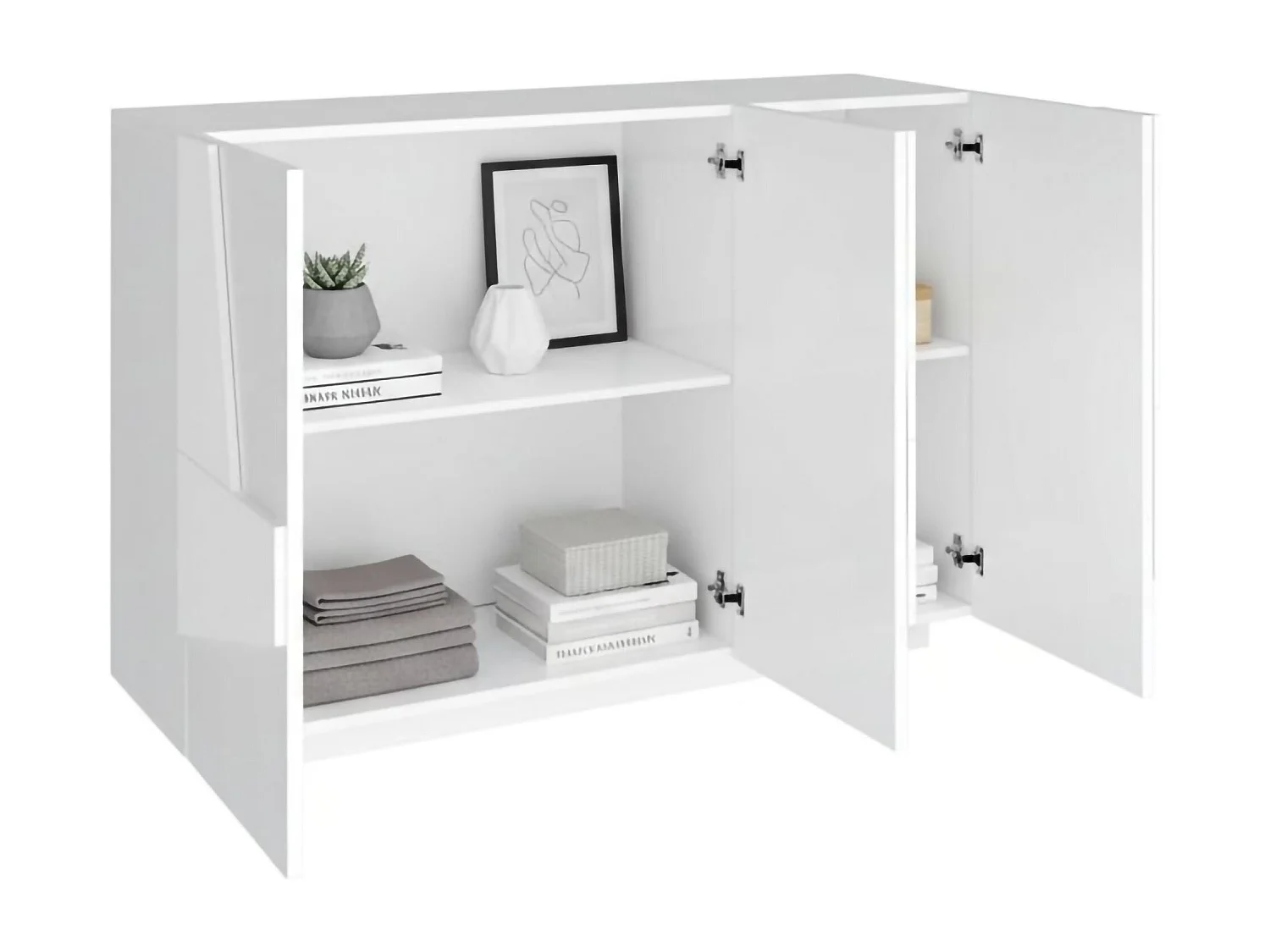 Buffet Dcircat, Buffet de salon multifonction, Buffet de salon 3 portes, 100% Made in Italy, 121x38h86 cm, Blanc brillant