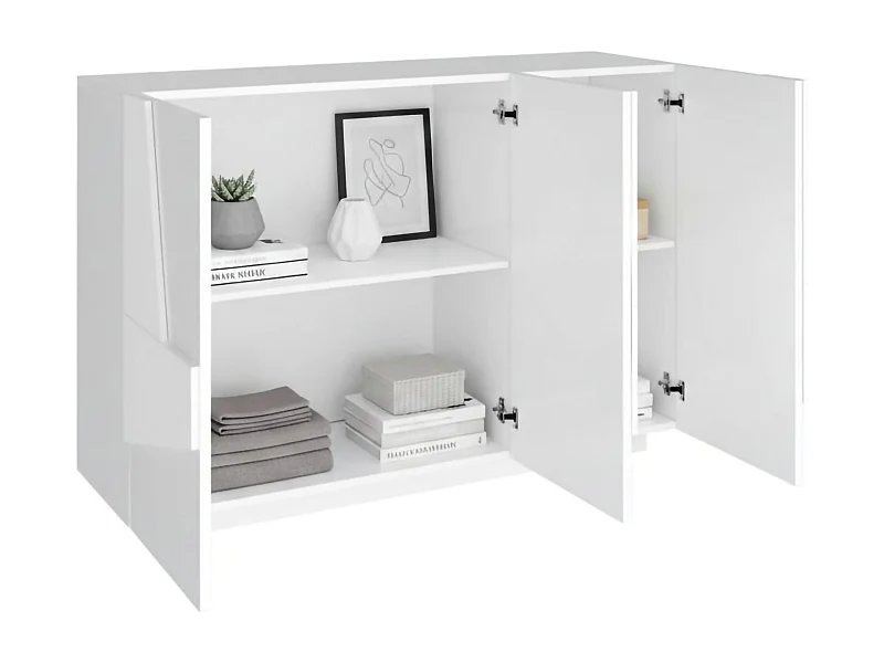 Buffet Dcircat, Buffet de salon multifonction, Buffet de salon 3 portes, 100% Made in Italy, 121x38h86 cm, Blanc brillant