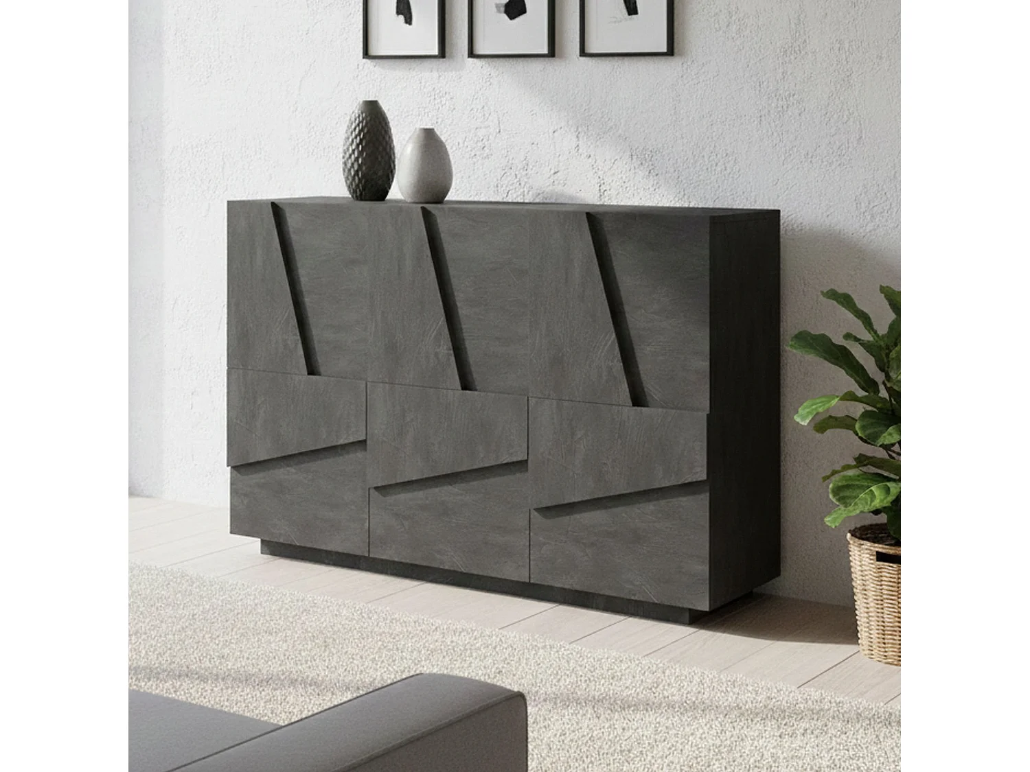 Buffet Dcircat, Buffet de salon multifonction, Buffet de salon 3 portes, 100% Made in Italy, 121x38h86 cm, Ardoise