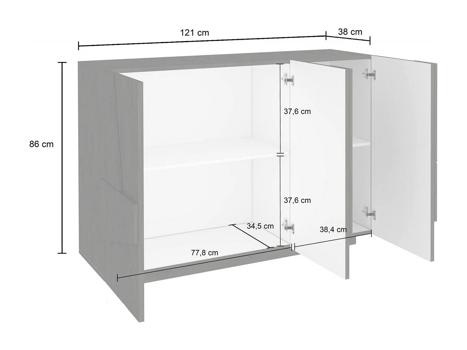 Buffet Dcircat, Buffet de salon multifonction, Buffet de salon 3 portes, 100% Made in Italy, 121x38h86 cm, Ciment