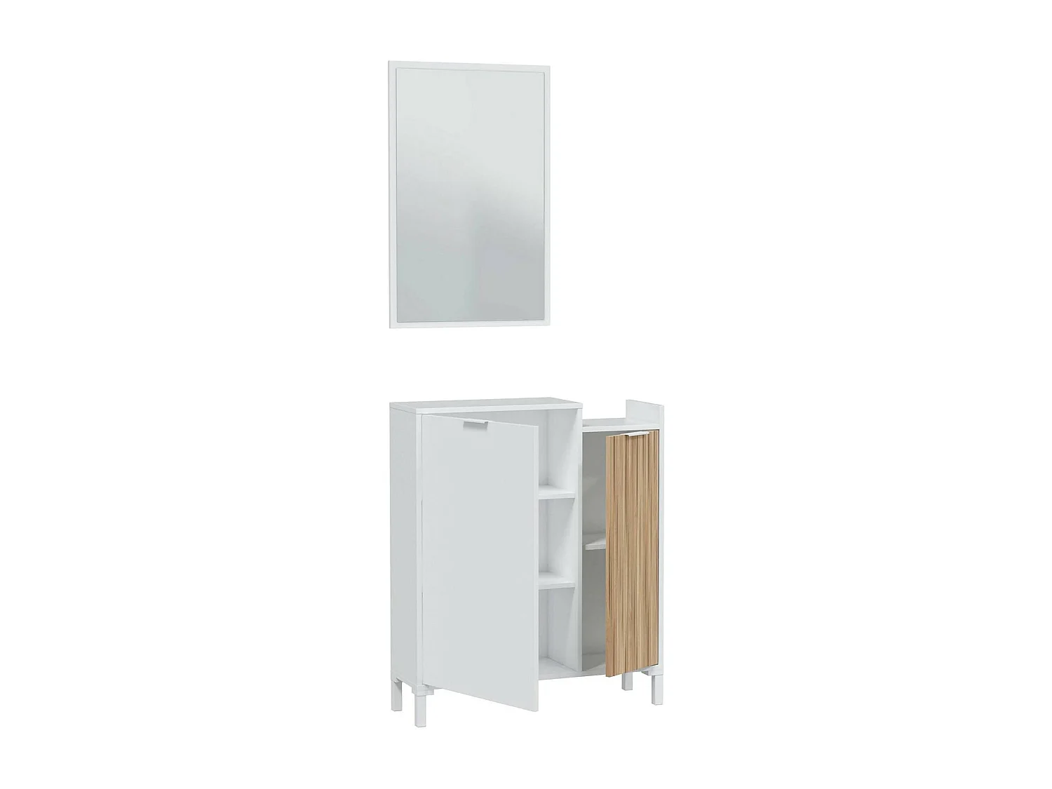 Meuble d'entrée Williamsport, Entrée 2 portes, Armoire avec miroir, Rangement multifonctionnel, 77x24h91 cm, Blanc et Chêne