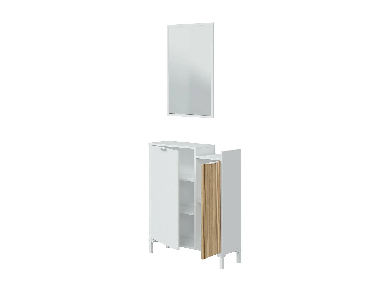 Meuble d'entrée Williamsport, Entrée 2 portes, Armoire avec miroir, Rangement multifonctionnel, 77x24h91 cm, Blanc et Chêne
