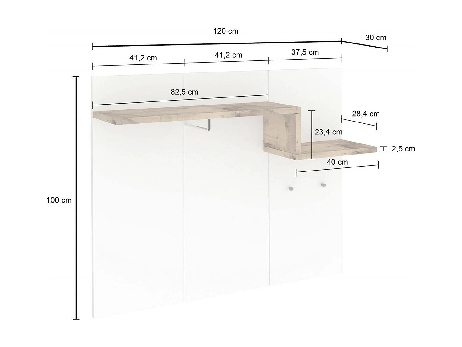 Dcugnat entreemeubilair, moderne multifunctionele entree, multifunctionele locker voor inkomhal, 100% Made in Italy, 120x30h100 cm, glanzend wit en esdoorn
