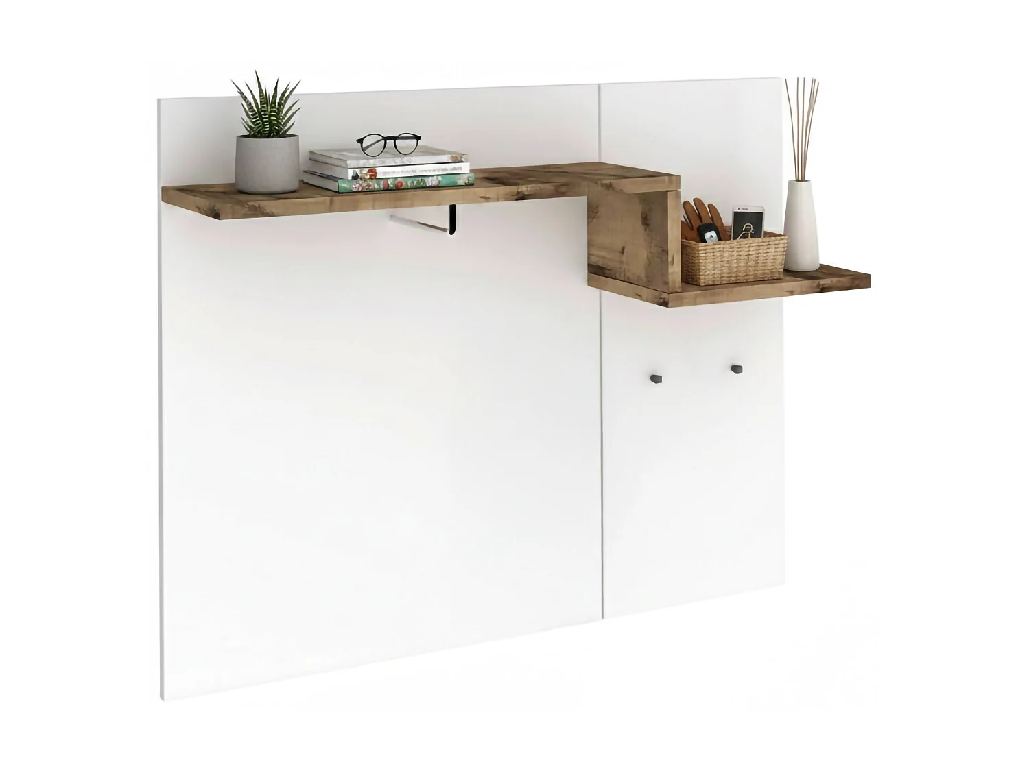 Dcugnat entreemeubilair, moderne multifunctionele entree, multifunctionele locker voor inkomhal, 100% Made in Italy, 120x30h100 cm, glanzend wit en esdoorn