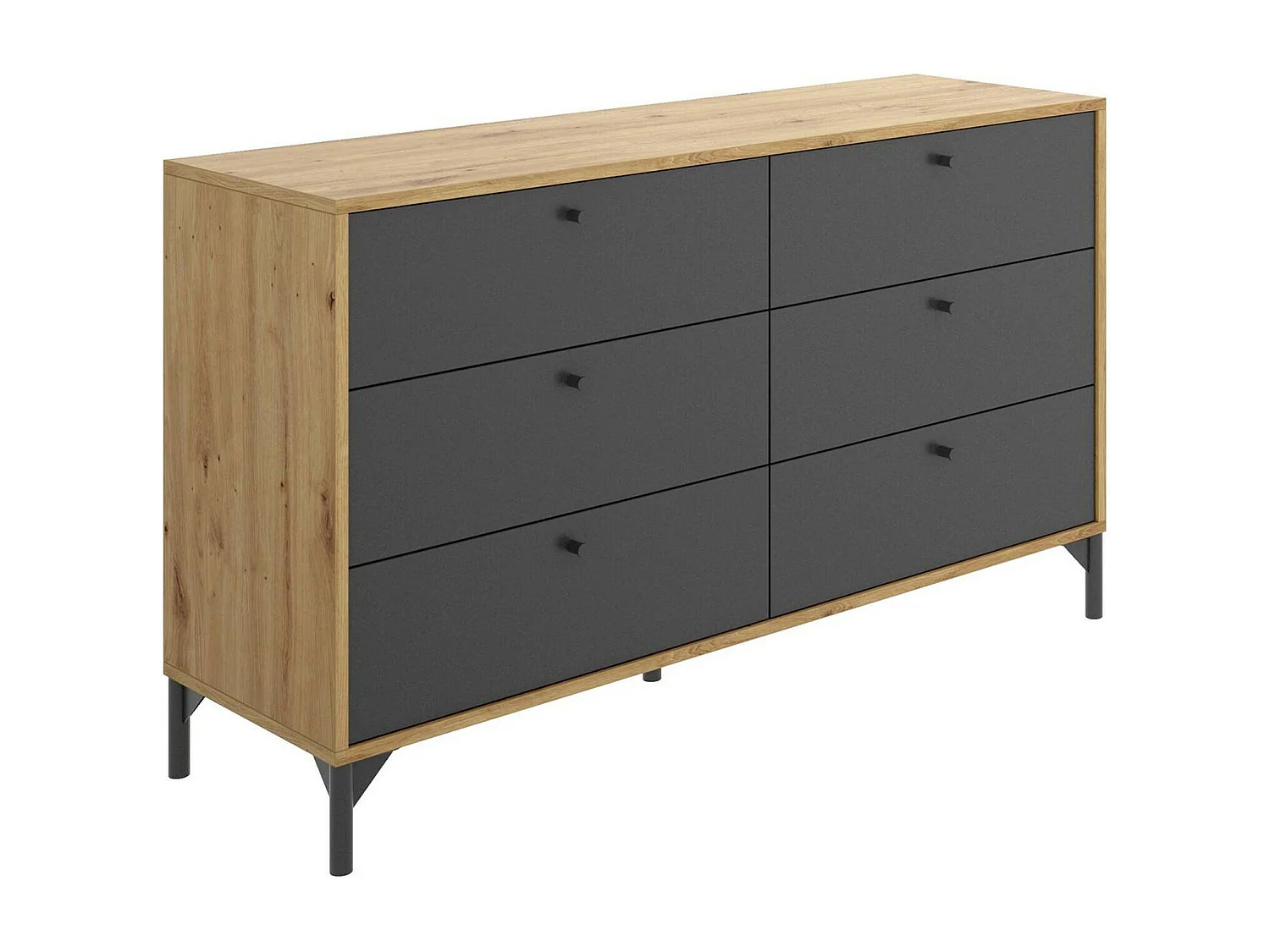 Commode Dlogozz, Commode de chambre, Commode avec 6 tiroirs, 120x40h82 cm, Chêne et Anthracite