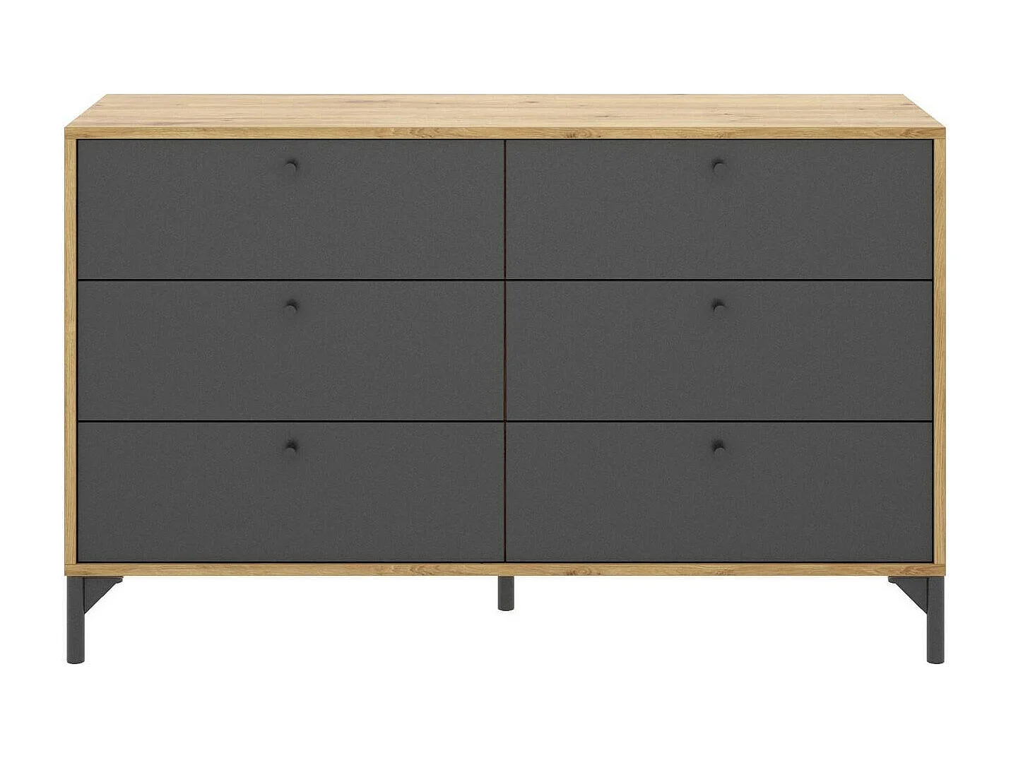 Commode Dlogozz, Commode de chambre, Commode avec 6 tiroirs, 120x40h82 cm, Chêne et Anthracite