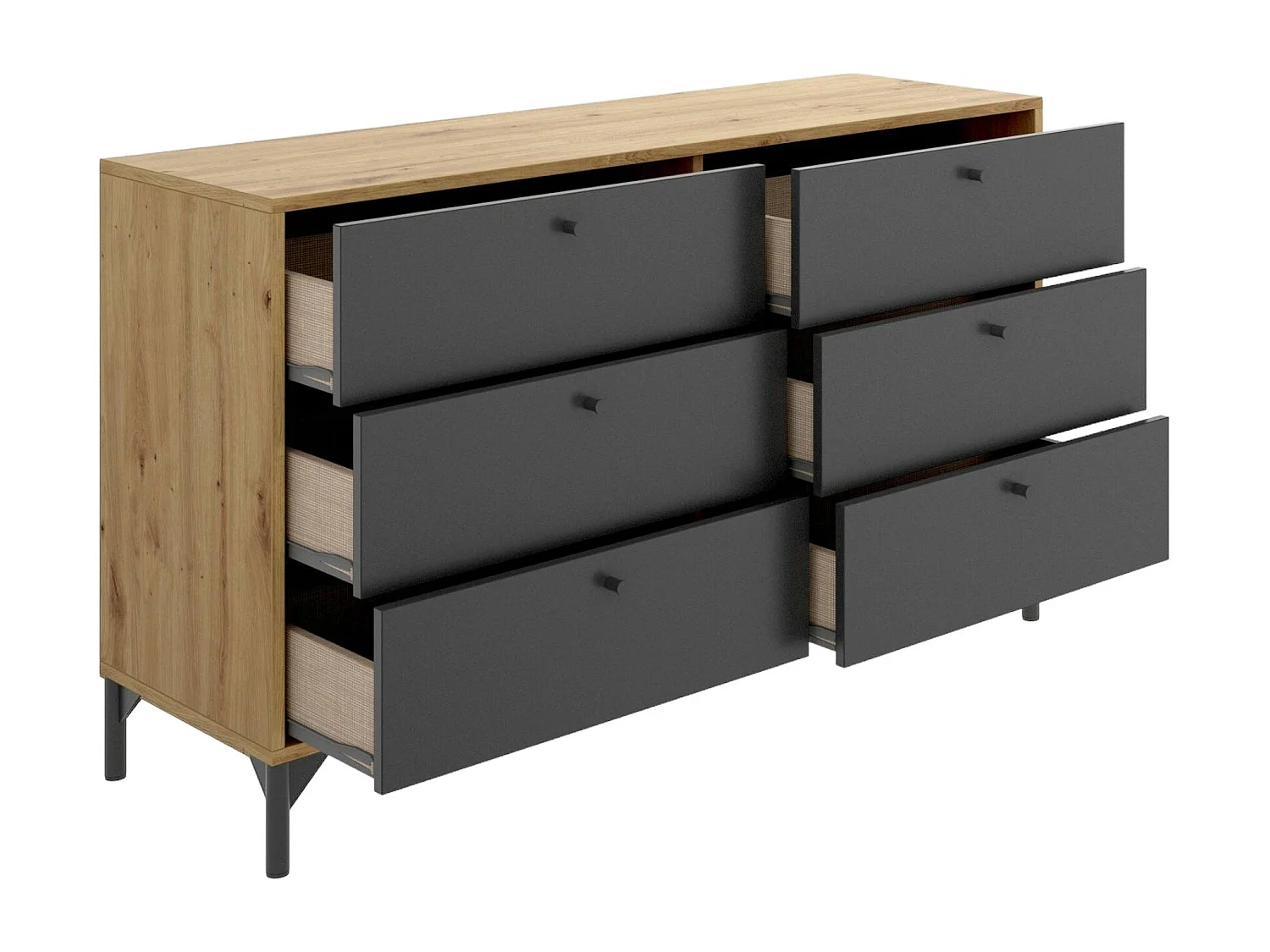 Commode Dlogozz, Commode de chambre, Commode avec 6 tiroirs, 120x40h82 cm, Chêne et Anthracite