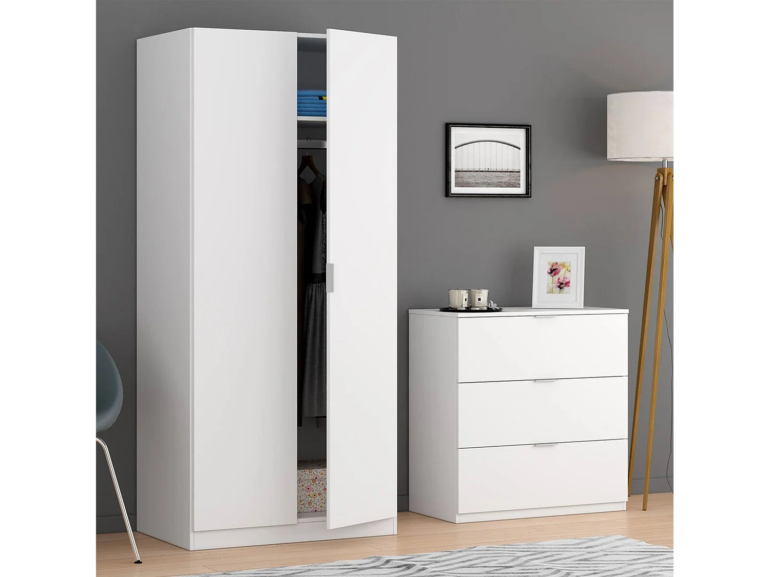 Commode Dantist, Commode moderne avec 3 tiroirs, Commode basse pour la chambre, Armoire à tiroirs, 77x38h80 cm, Blanc