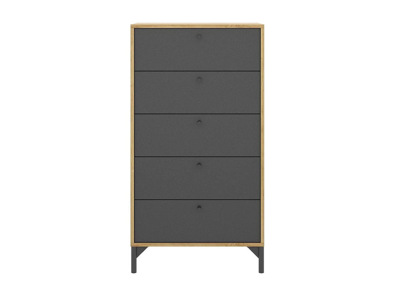 Commode Dlovati, Commode pour la chambre, Commode avec 5 tiroirs, 60x40h127 cm, Chêne et Anthracite