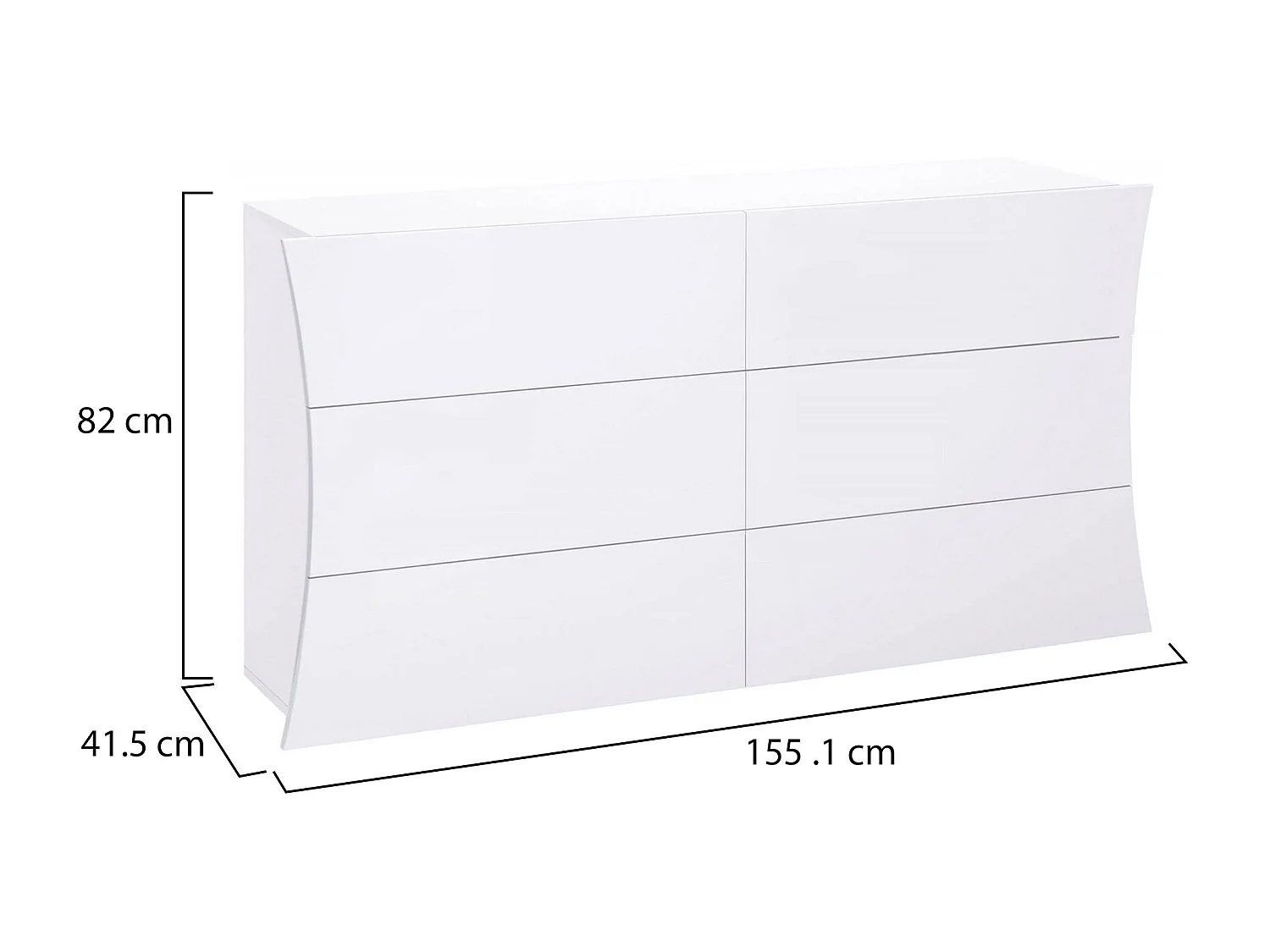 Commode Dhap, Commode 6 tiroirs, Commode de chambre, 100% Made in Italy, Blanc brillant, 155x40h82 cm