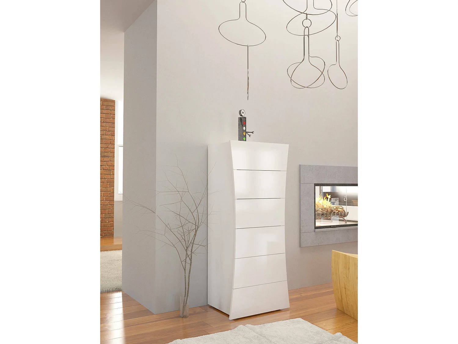 Commode Ddipard, Commode 6 tiroirs, Commode de chambre, 100% Made in Italy, 50x40h122 cm, Blanc brillant